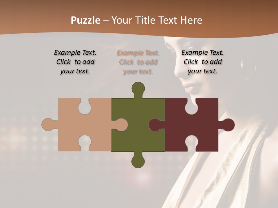 A Woman In A Gold Dress With Her Hair Blowing In The Wind PowerPoint Template