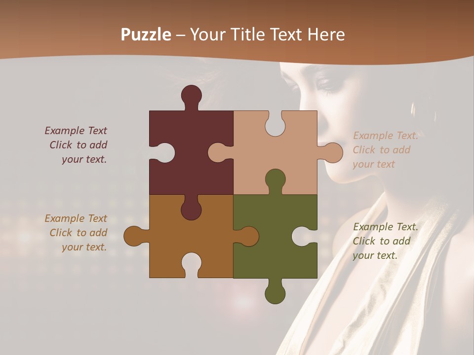 A Woman In A Gold Dress With Her Hair Blowing In The Wind PowerPoint Template