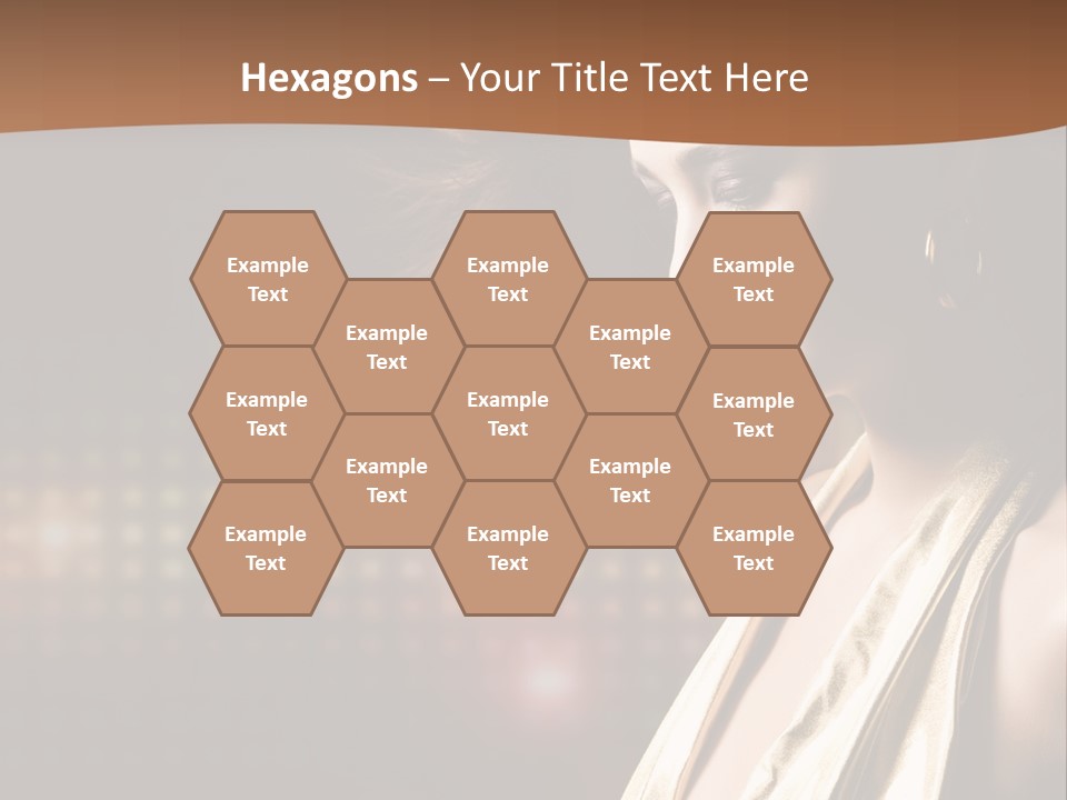 A Woman In A Gold Dress With Her Hair Blowing In The Wind PowerPoint Template