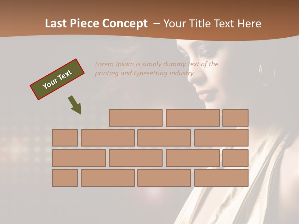 A Woman In A Gold Dress With Her Hair Blowing In The Wind PowerPoint Template