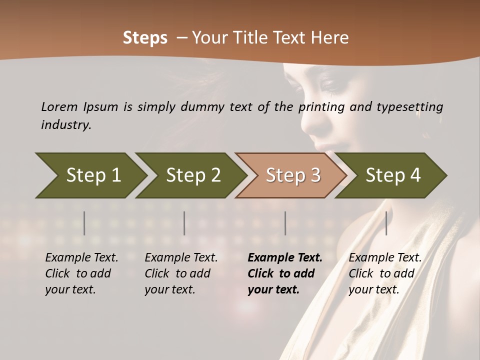 A Woman In A Gold Dress With Her Hair Blowing In The Wind PowerPoint Template