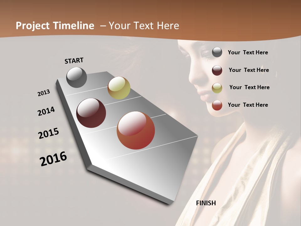 A Woman In A Gold Dress With Her Hair Blowing In The Wind PowerPoint Template