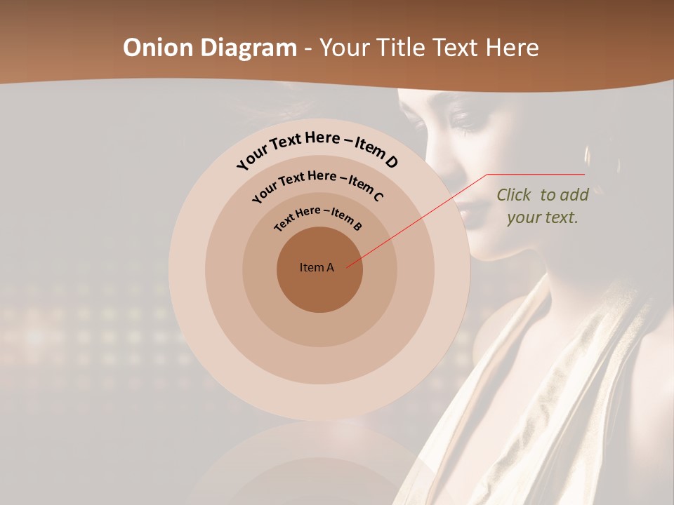 A Woman In A Gold Dress With Her Hair Blowing In The Wind PowerPoint Template