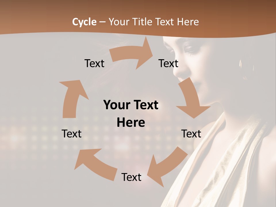 A Woman In A Gold Dress With Her Hair Blowing In The Wind PowerPoint Template