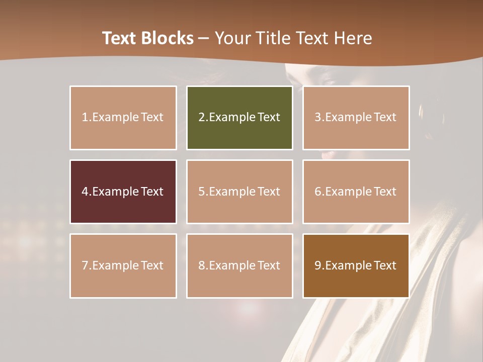 A Woman In A Gold Dress With Her Hair Blowing In The Wind PowerPoint Template