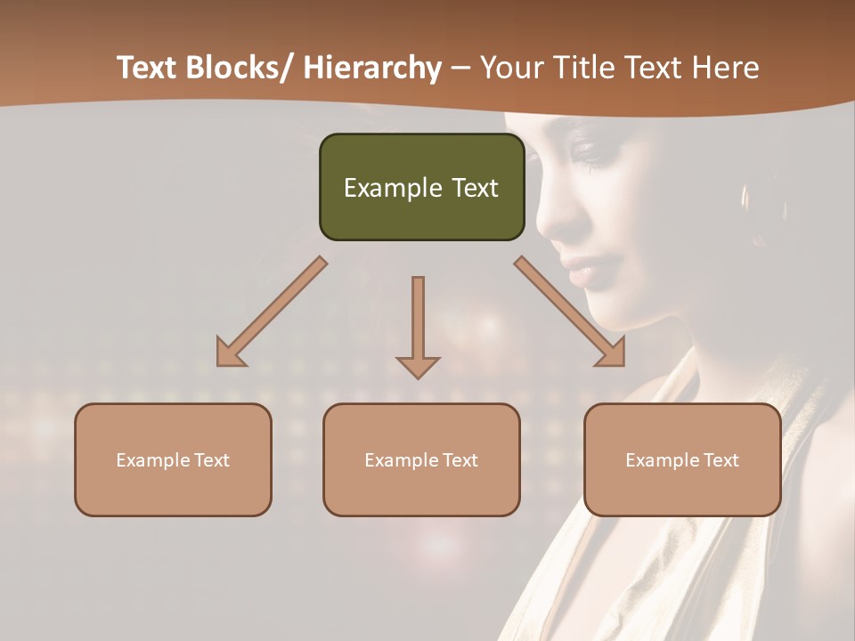 A Woman In A Gold Dress With Her Hair Blowing In The Wind PowerPoint Template