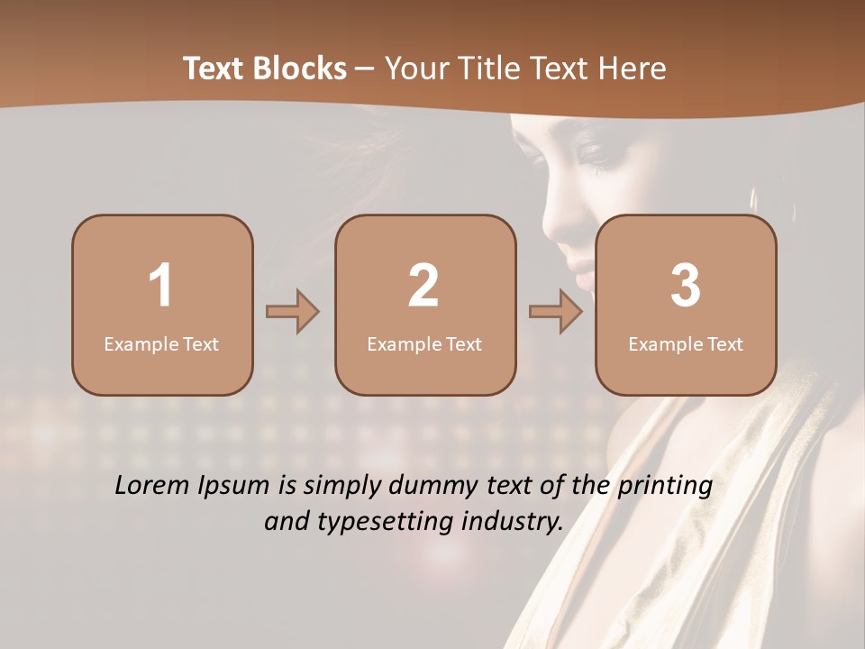 A Woman In A Gold Dress With Her Hair Blowing In The Wind PowerPoint Template