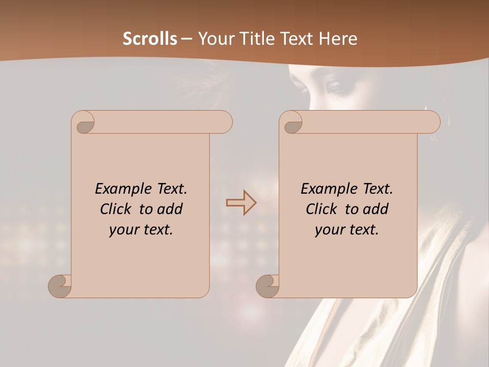 A Woman In A Gold Dress With Her Hair Blowing In The Wind PowerPoint Template