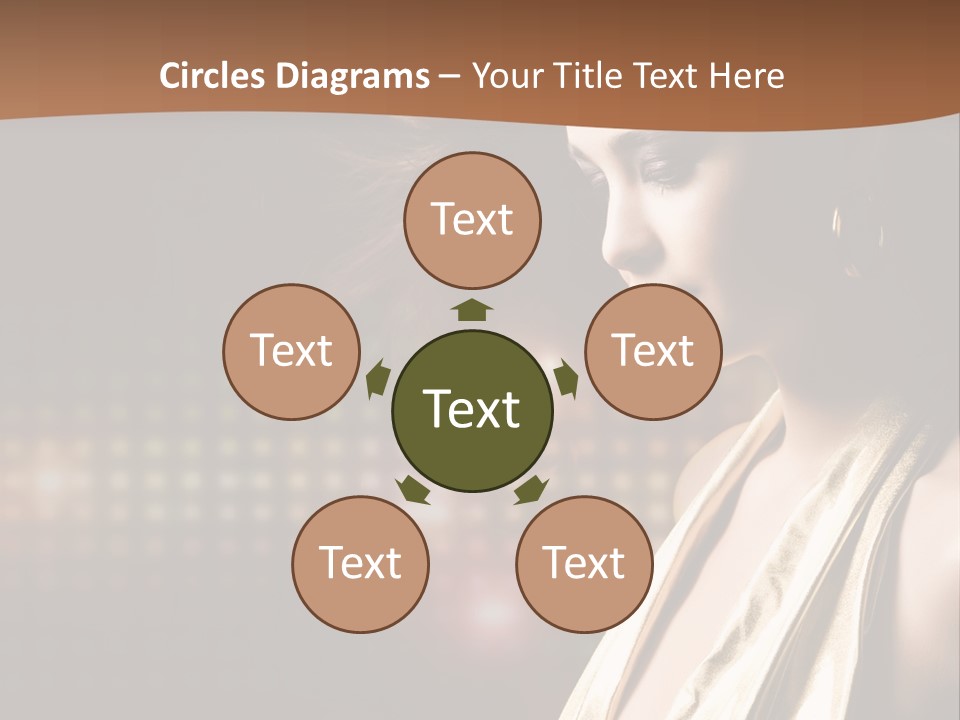 A Woman In A Gold Dress With Her Hair Blowing In The Wind PowerPoint Template