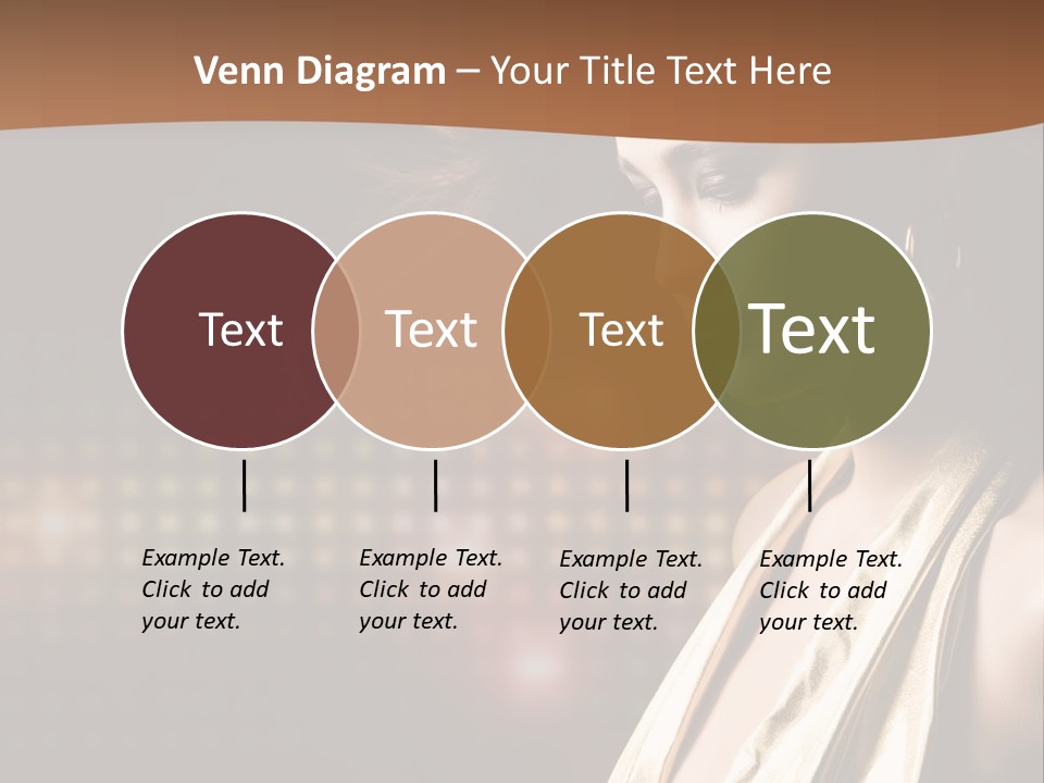 A Woman In A Gold Dress With Her Hair Blowing In The Wind PowerPoint Template