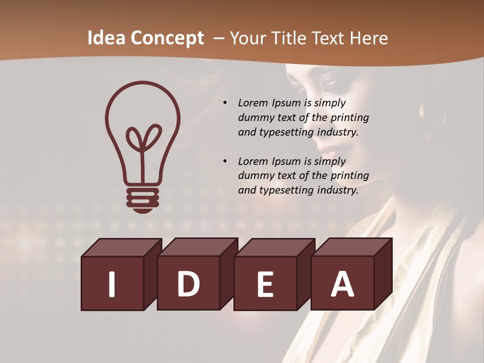 A Woman In A Gold Dress With Her Hair Blowing In The Wind PowerPoint Template