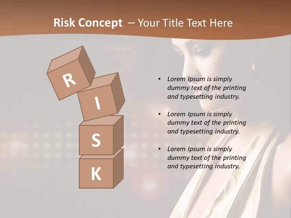 A Woman In A Gold Dress With Her Hair Blowing In The Wind PowerPoint Template