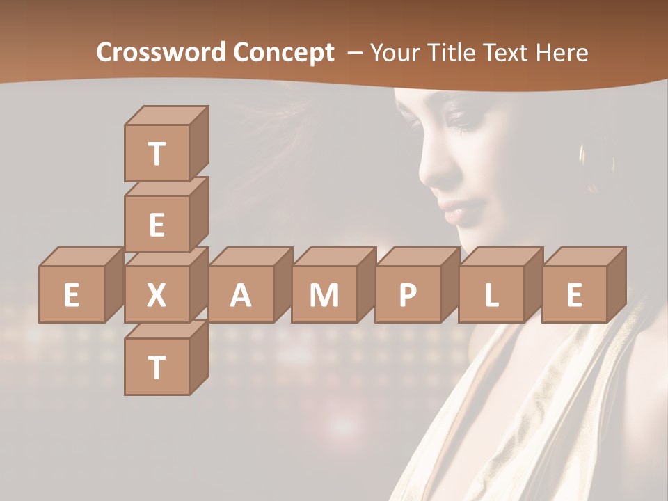 A Woman In A Gold Dress With Her Hair Blowing In The Wind PowerPoint Template