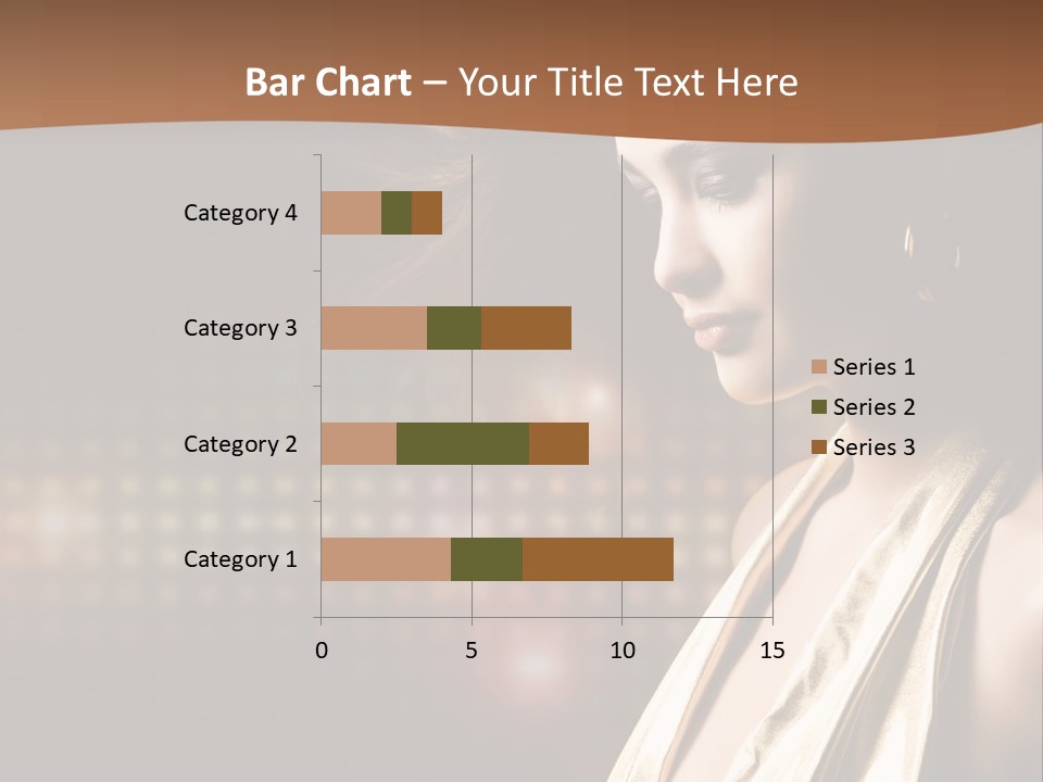 A Woman In A Gold Dress With Her Hair Blowing In The Wind PowerPoint Template