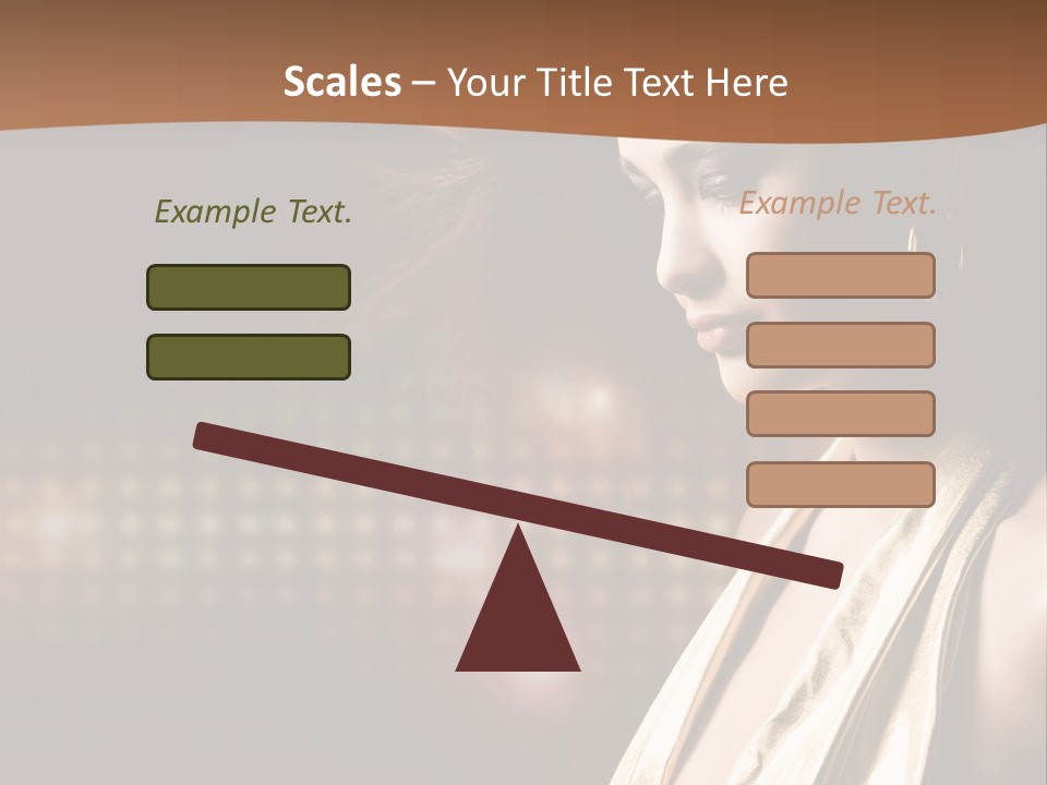 A Woman In A Gold Dress With Her Hair Blowing In The Wind PowerPoint Template