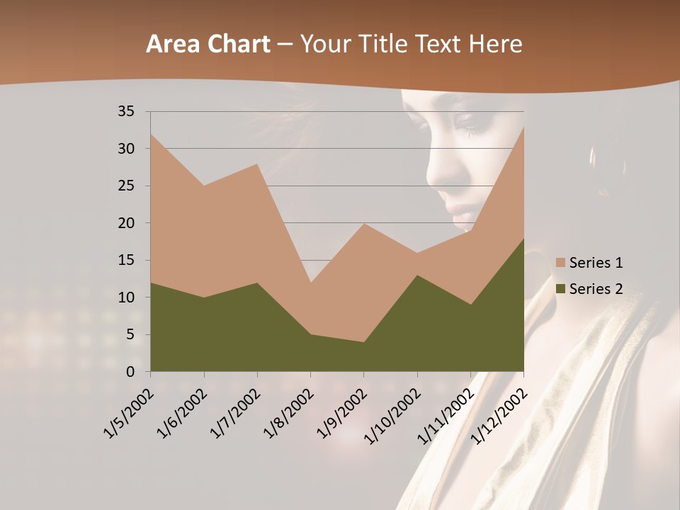 A Woman In A Gold Dress With Her Hair Blowing In The Wind PowerPoint Template