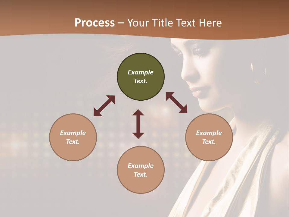 A Woman In A Gold Dress With Her Hair Blowing In The Wind PowerPoint Template