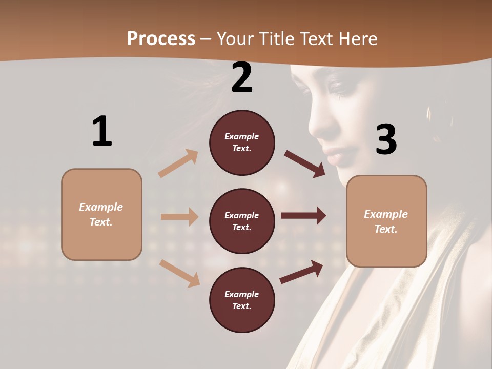 A Woman In A Gold Dress With Her Hair Blowing In The Wind PowerPoint Template