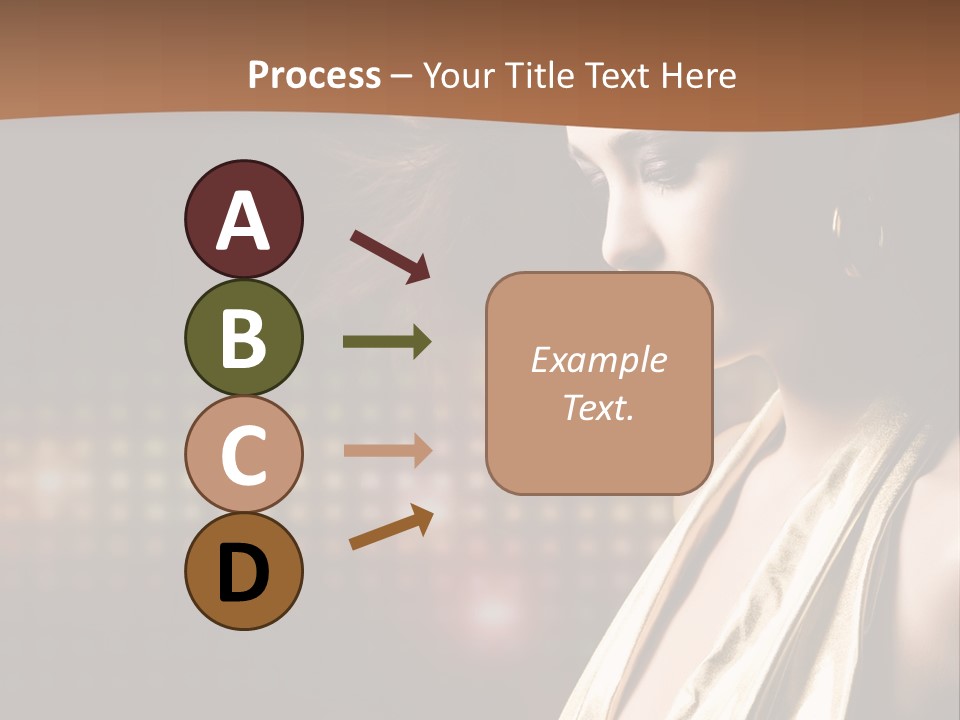 A Woman In A Gold Dress With Her Hair Blowing In The Wind PowerPoint Template