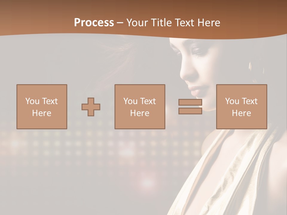 A Woman In A Gold Dress With Her Hair Blowing In The Wind PowerPoint Template