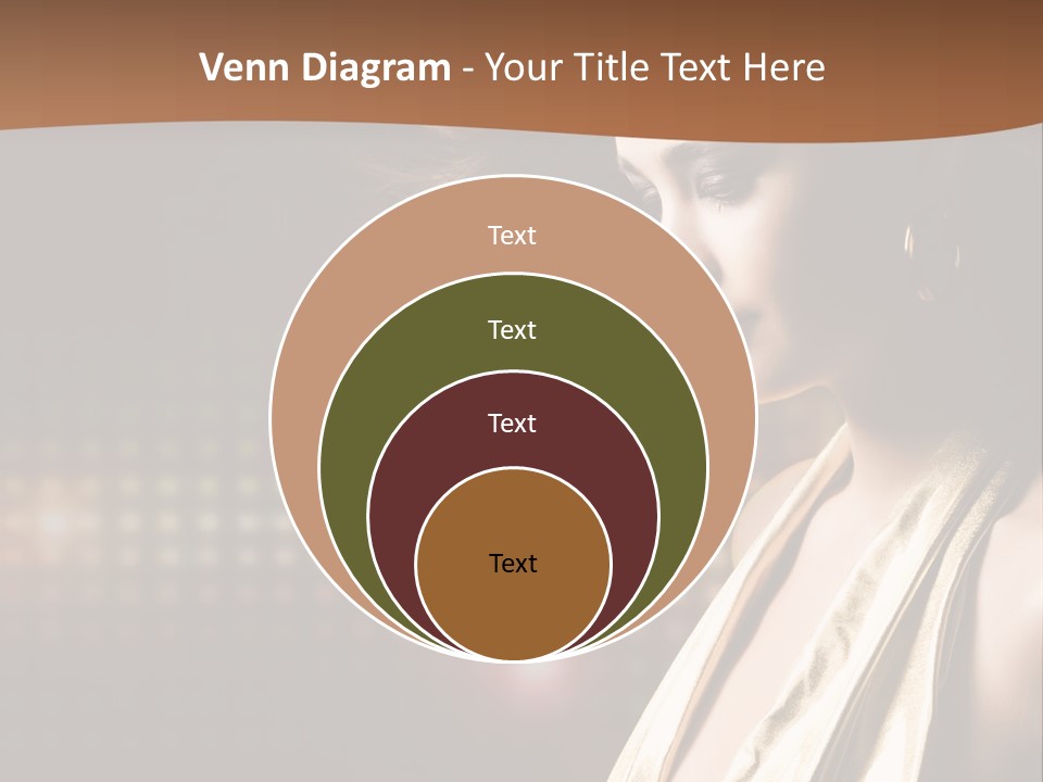 A Woman In A Gold Dress With Her Hair Blowing In The Wind PowerPoint Template