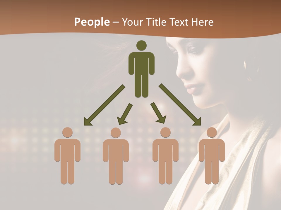 A Woman In A Gold Dress With Her Hair Blowing In The Wind PowerPoint Template