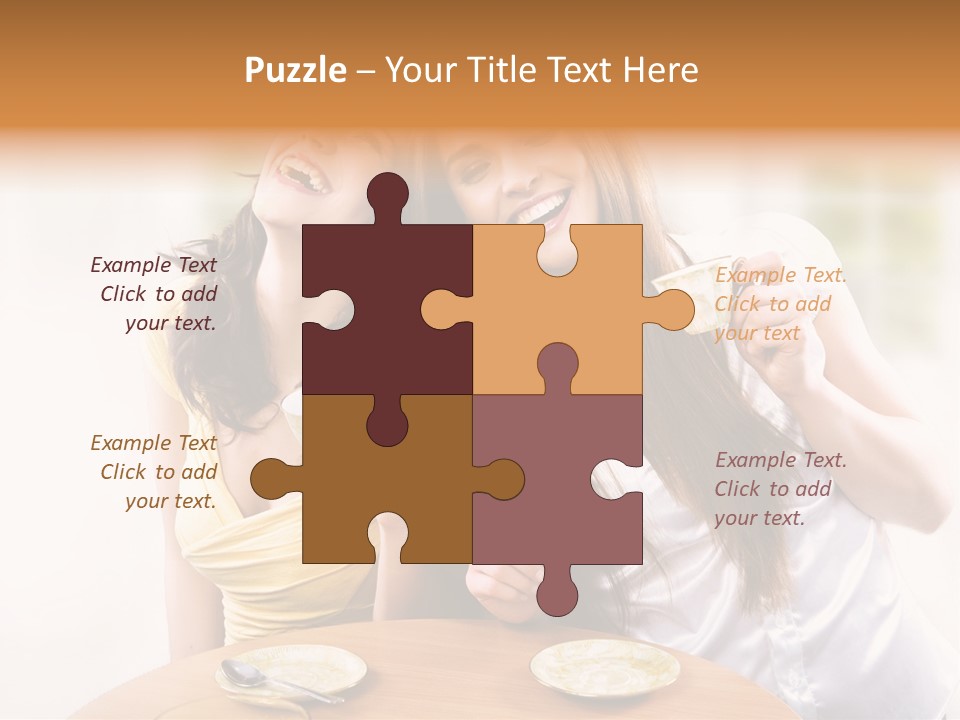 Two Beautiful Women Sitting At A Table Eating Food PowerPoint Template