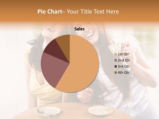 Two Beautiful Women Sitting At A Table Eating Food PowerPoint Template