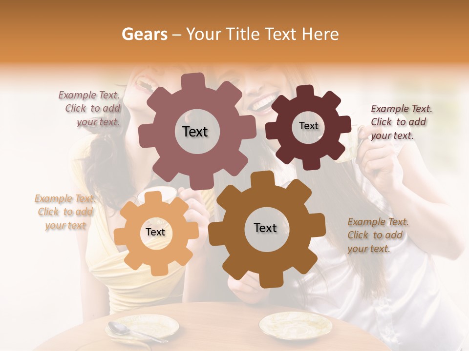 Two Beautiful Women Sitting At A Table Eating Food PowerPoint Template