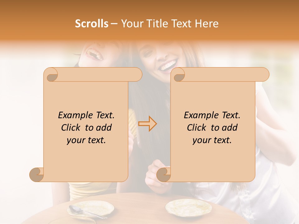 Two Beautiful Women Sitting At A Table Eating Food PowerPoint Template