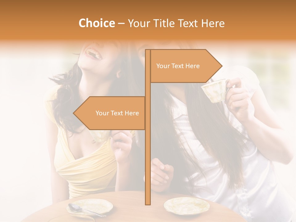 Two Beautiful Women Sitting At A Table Eating Food PowerPoint Template