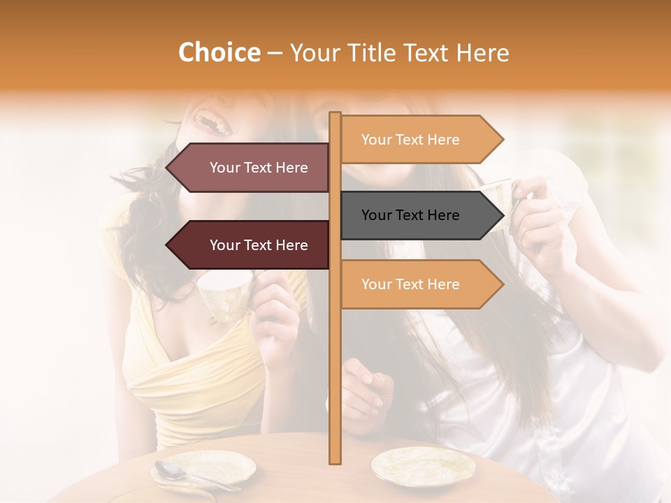 Two Beautiful Women Sitting At A Table Eating Food PowerPoint Template