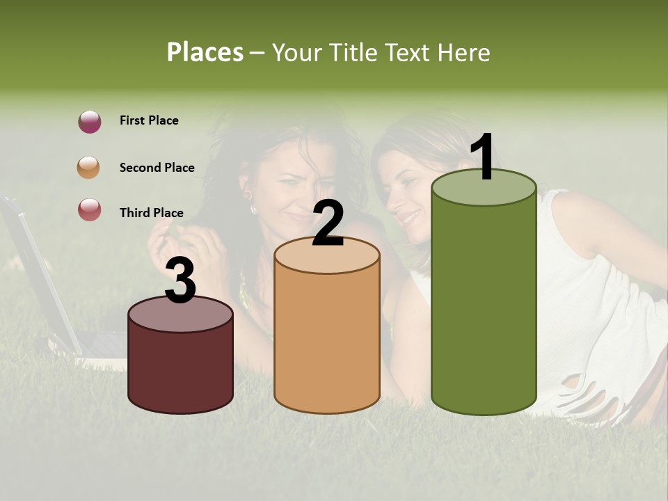 Two Women Laying In The Grass With A Laptop PowerPoint Template