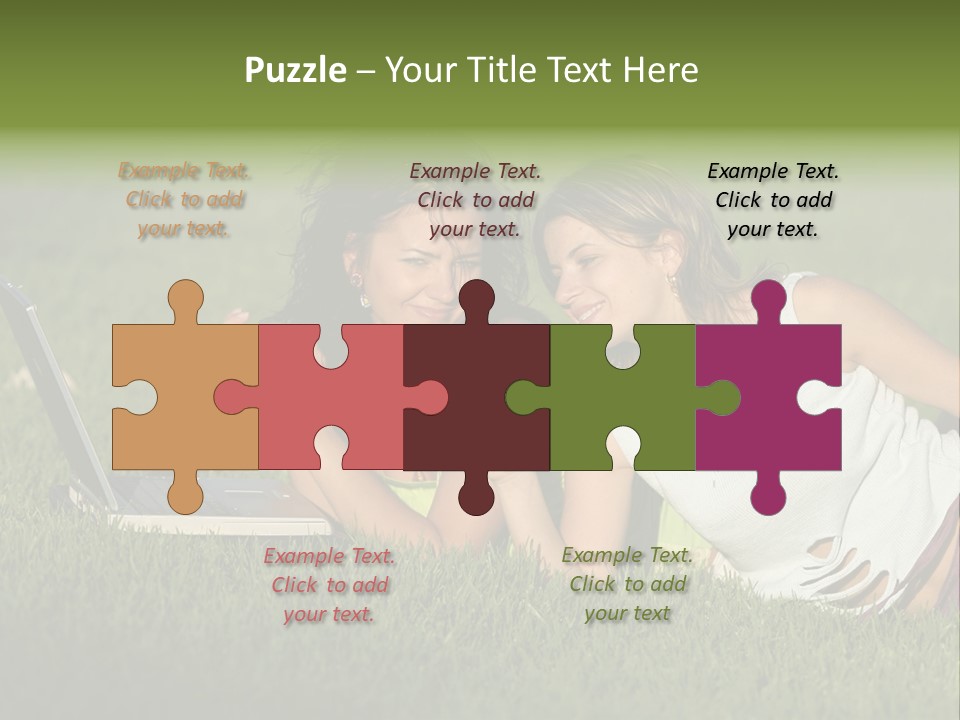 Two Women Laying In The Grass With A Laptop PowerPoint Template