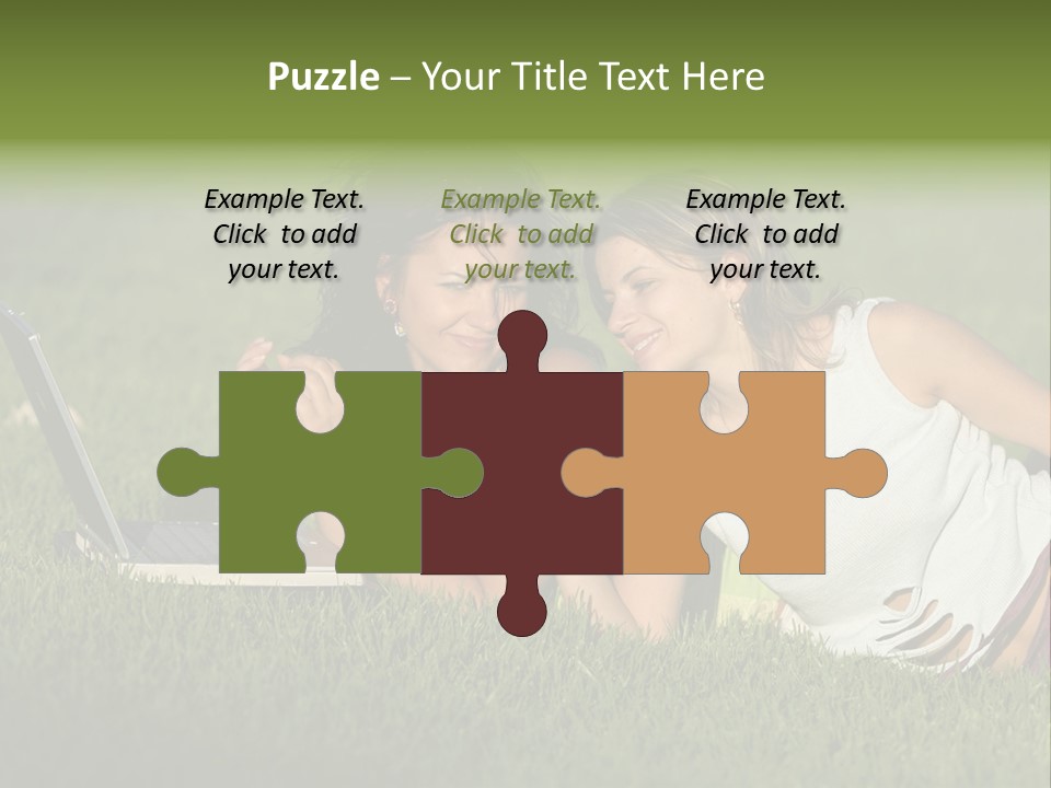 Two Women Laying In The Grass With A Laptop PowerPoint Template