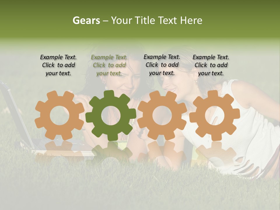 Two Women Laying In The Grass With A Laptop PowerPoint Template