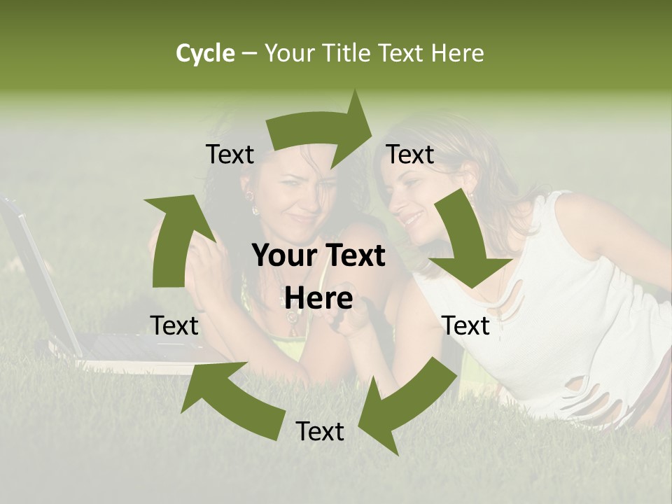 Two Women Laying In The Grass With A Laptop PowerPoint Template