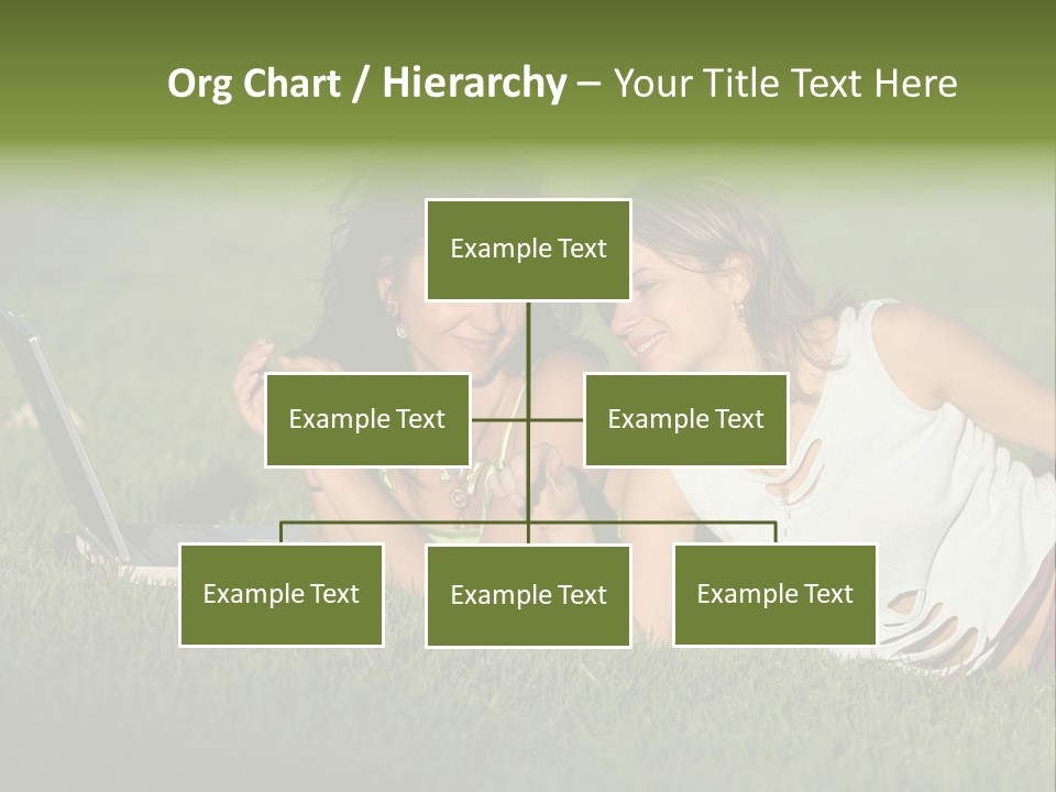 Two Women Laying In The Grass With A Laptop PowerPoint Template