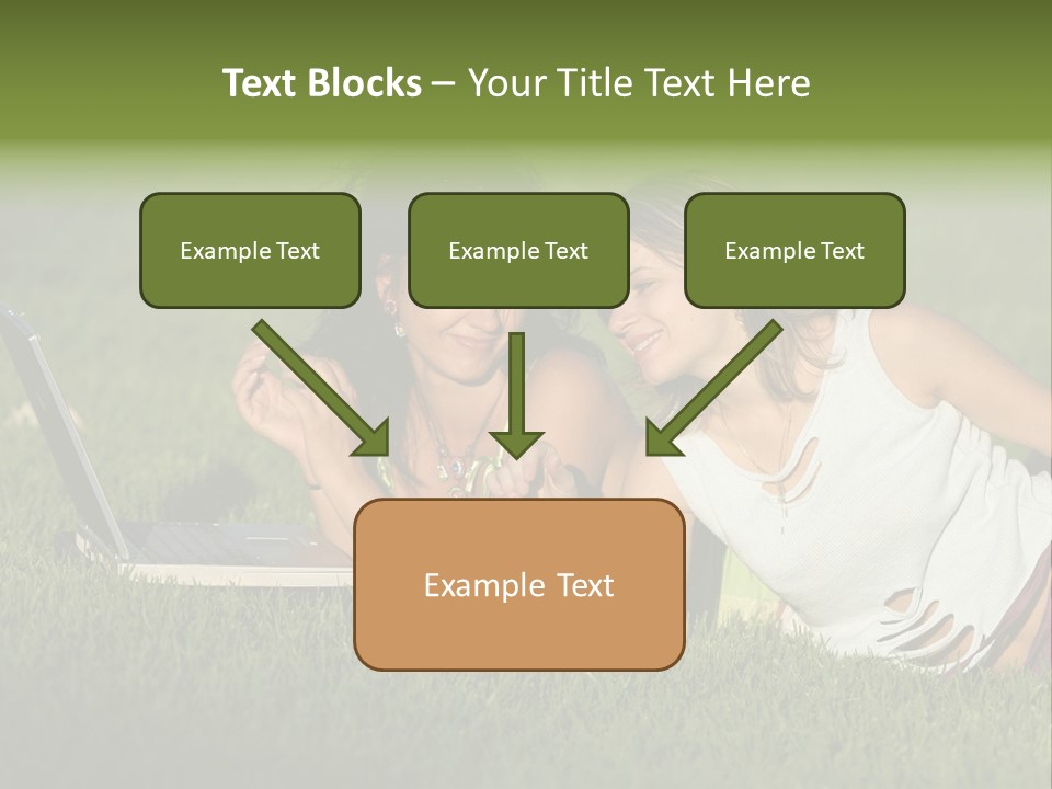 Two Women Laying In The Grass With A Laptop PowerPoint Template