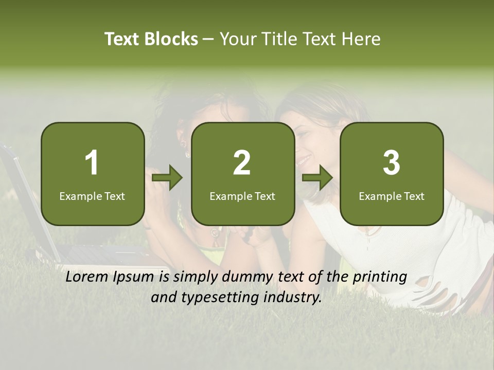 Two Women Laying In The Grass With A Laptop PowerPoint Template
