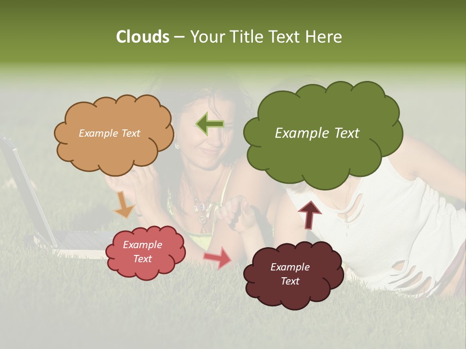 Two Women Laying In The Grass With A Laptop PowerPoint Template