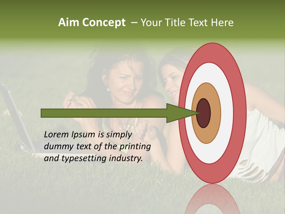 Two Women Laying In The Grass With A Laptop PowerPoint Template