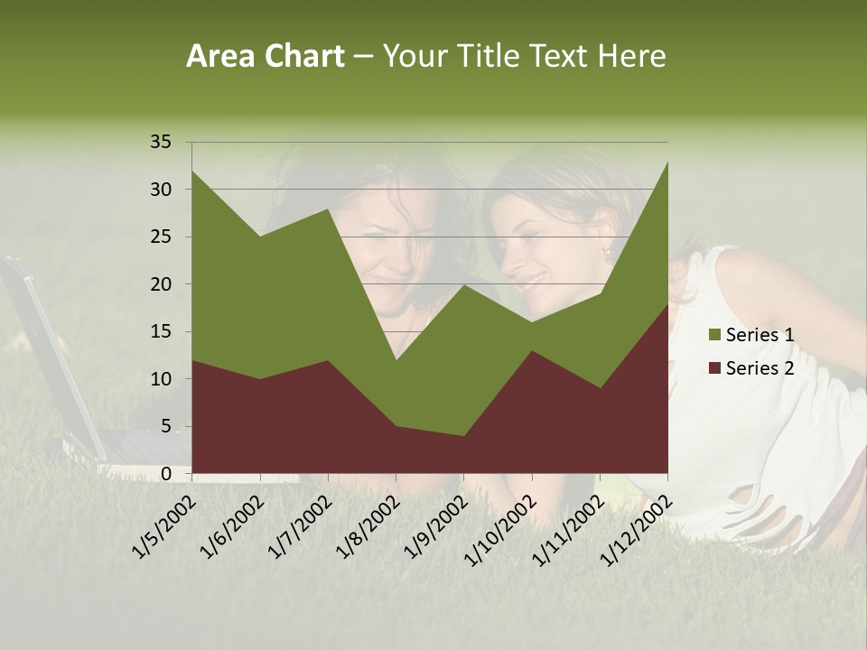 Two Women Laying In The Grass With A Laptop PowerPoint Template