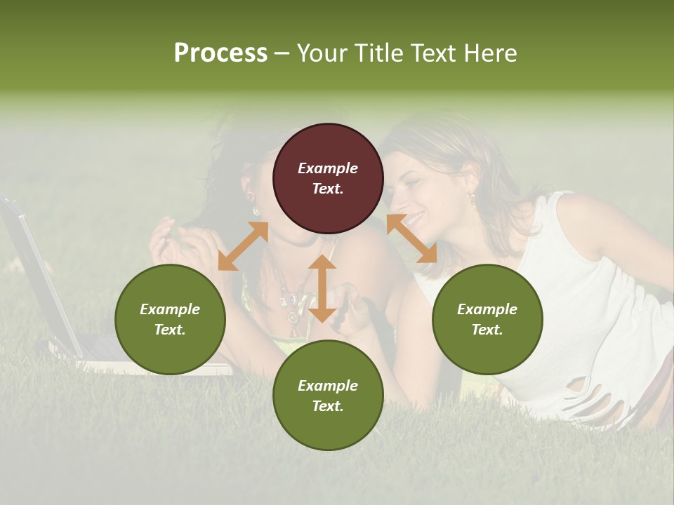 Two Women Laying In The Grass With A Laptop PowerPoint Template