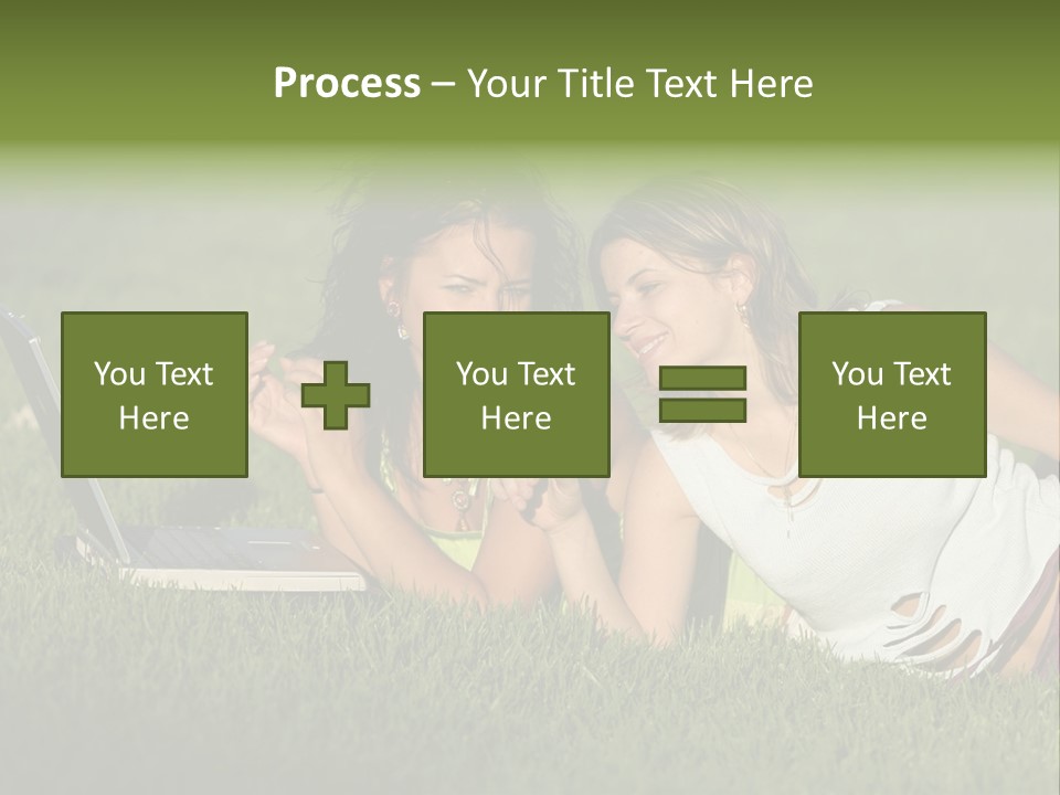 Two Women Laying In The Grass With A Laptop PowerPoint Template