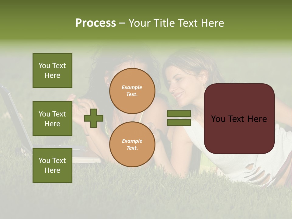 Two Women Laying In The Grass With A Laptop PowerPoint Template
