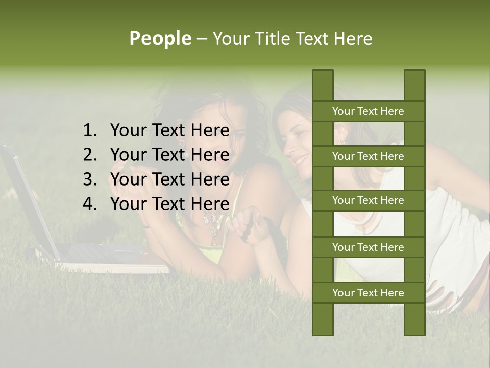 Two Women Laying In The Grass With A Laptop PowerPoint Template