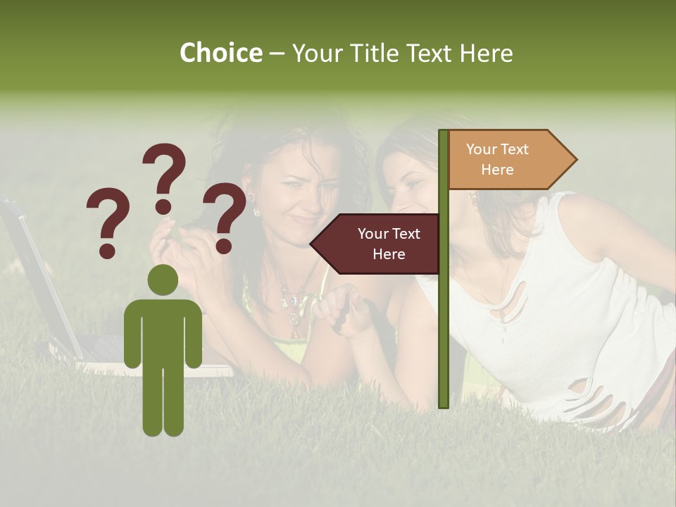 Two Women Laying In The Grass With A Laptop PowerPoint Template