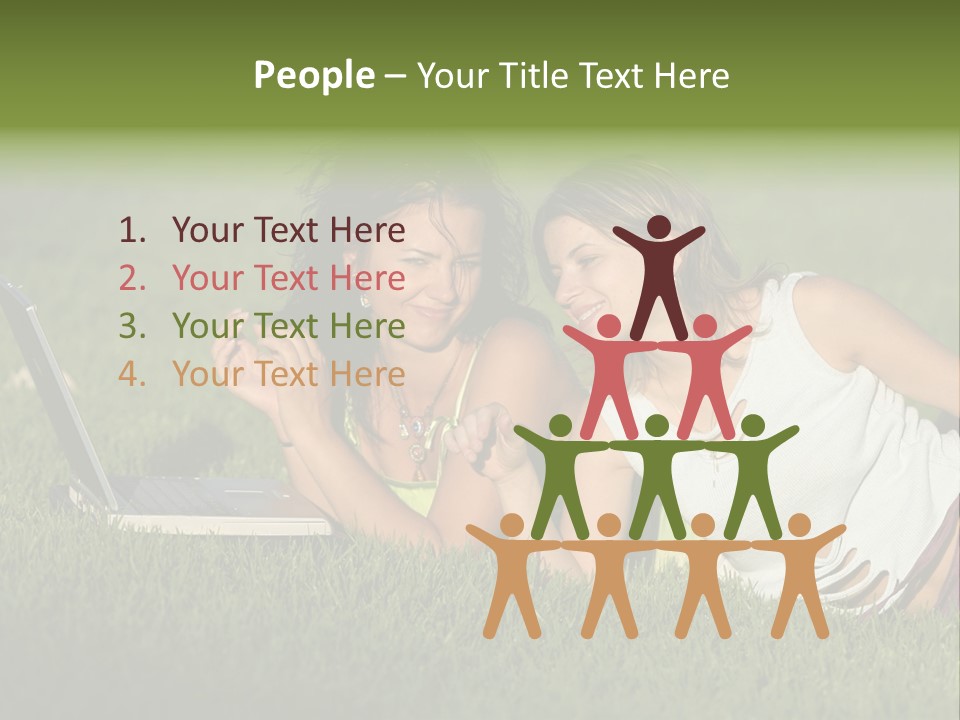 Two Women Laying In The Grass With A Laptop PowerPoint Template