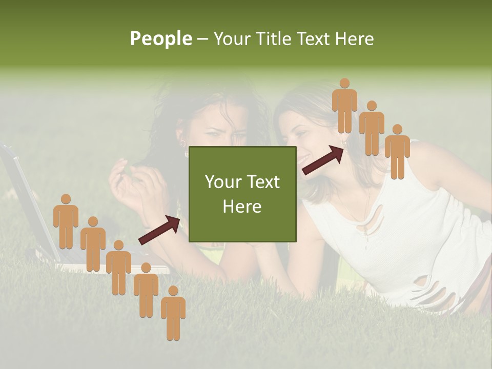 Two Women Laying In The Grass With A Laptop PowerPoint Template